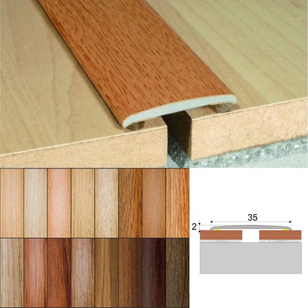 35mm Flat Aluminium Wood Effect Door Threasholds Self Adhesive