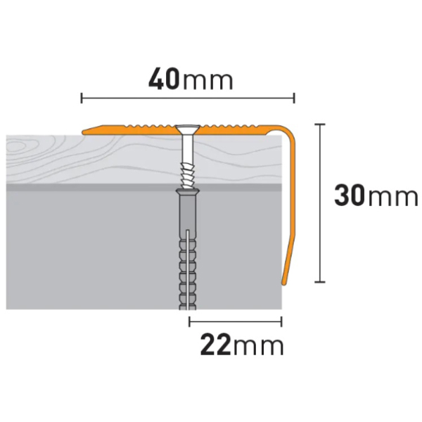 40mm x 30mm Anti-Slip Anodised Aluminium Stair Step Nosing Edge
