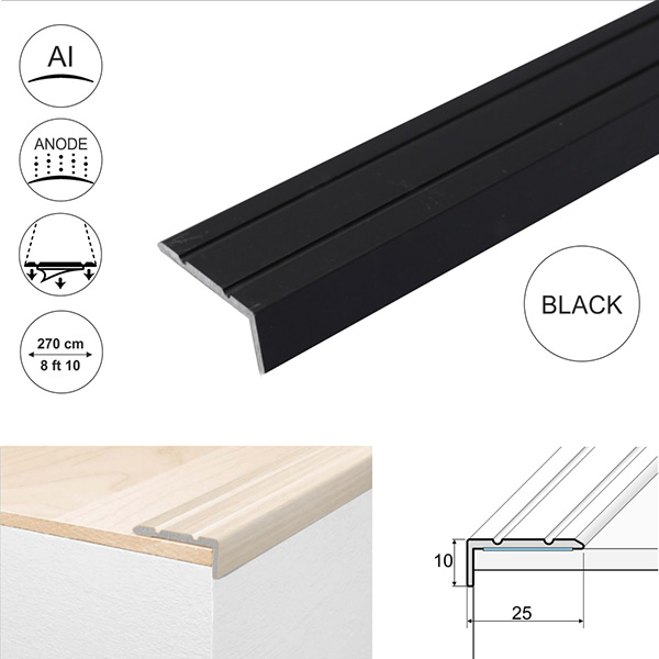 Aluminium Anti Non Slip Stair Edge Nosing Black