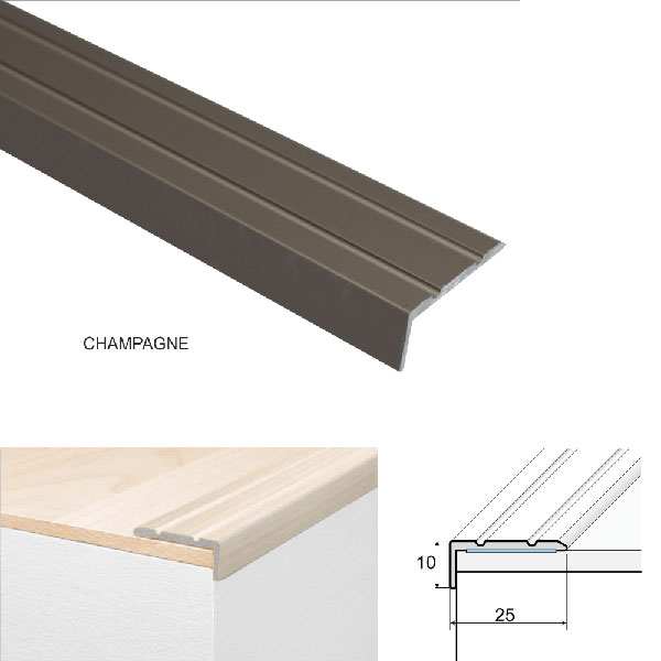 Aluminium Anti Non Slip Stair Edge Nosing Champagne