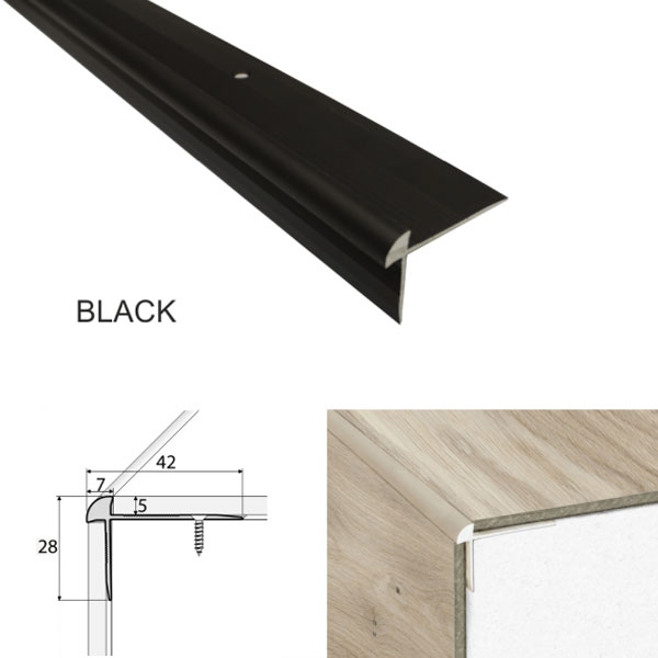 Aluminium Luxury Click Vinyl Flooring Stairs Nosing Black