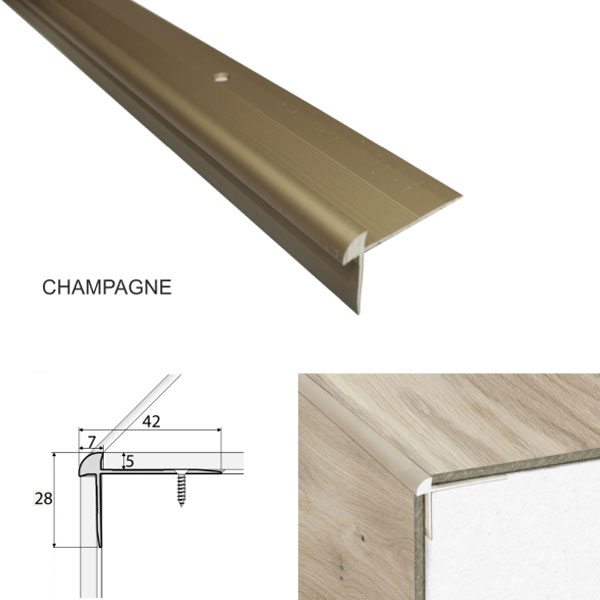Aluminium Luxury Click Vinyl Flooring Stairs Nosing Champagne