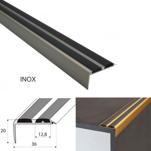 Aluminium Non-Slip Rubber Stair Nosing Edge Trim – Perfect for DIYINOX