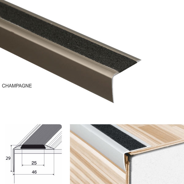 Anti-Slip Aluminium Stair Nosing Edge Trim Champagne