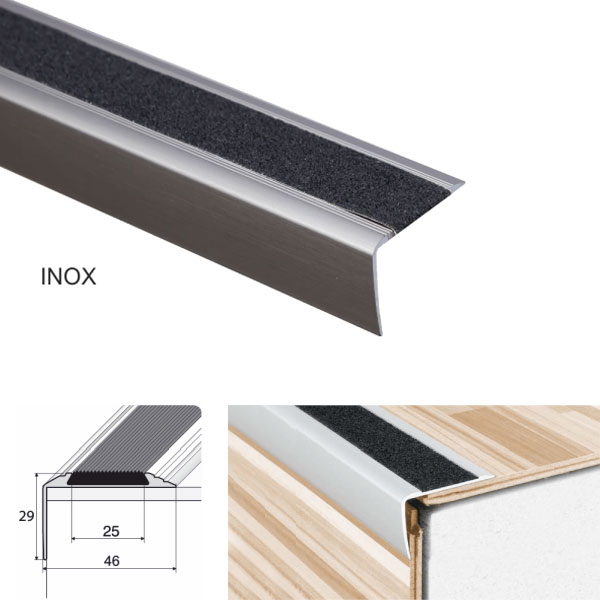 Anti-Slip Aluminium Stair Nosing Edge Trim Inox
