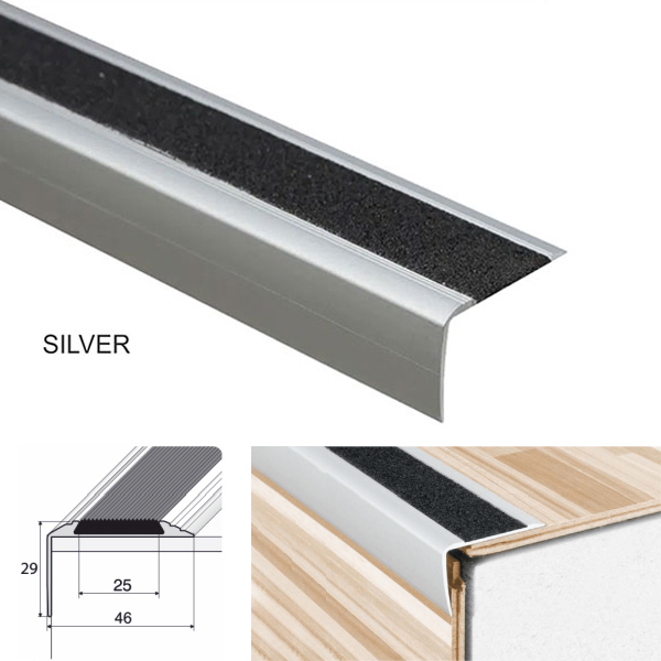 Anti-Slip Aluminium Stair Nosing Edge Trim Silver