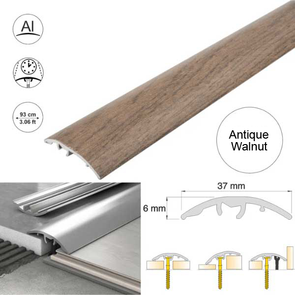 Antique Walnut 37mm Multi-Purpose Aluminium Floor Wood Effect Transition Strip