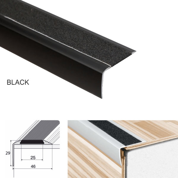 Black Anti-Slip Aluminium Stair Nosing Edge Trim
