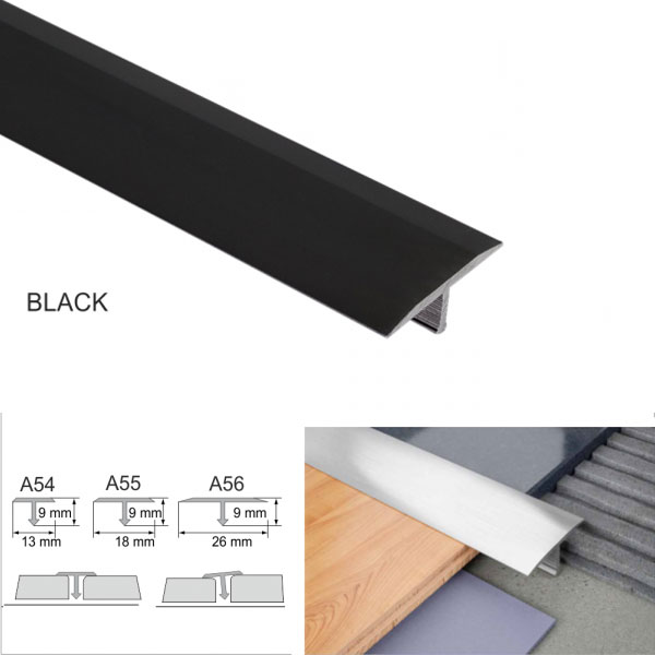 Black26mmAnodisedAluminiumDoorThresholdTBarTransitionTrimForTiles