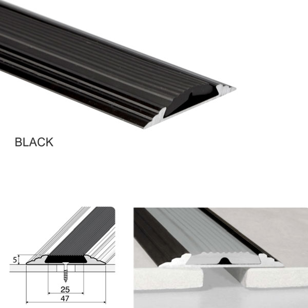 BlackAnodised Aluminium A10 Flat Non-Slip Door Threshold 50mm