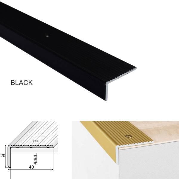 BlackAntiSlipAluminumStairsNosingForWoodenTreads