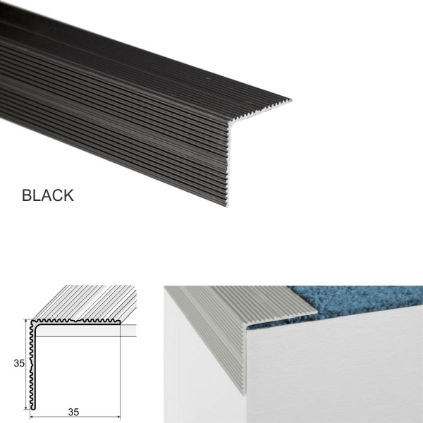 BlackSelfAdhesiveAluminiumStairNosingforEdgeProtection