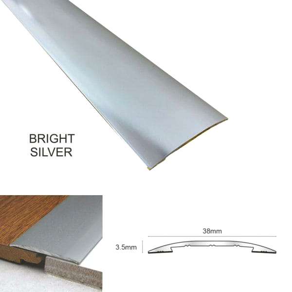 Bright Silver 38mm Self Adhesive Euro Cover Strip Wood Vinyl Tile Door Bar Threshold Trim