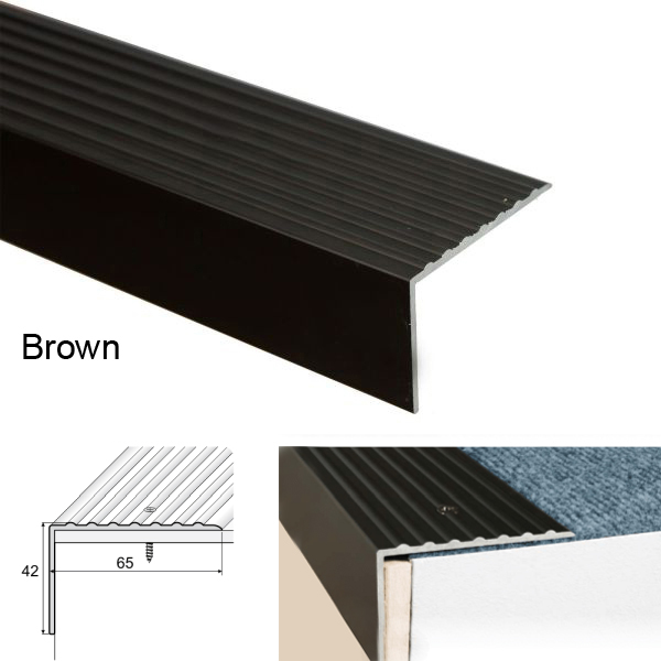 Brown Non Slip Heavy Duty Aluminum Stairs Nosing For Stair Treads