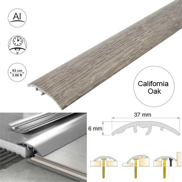California Oak 37mm Multi-Purpose Aluminium Floor Wood Effect Transition Strip