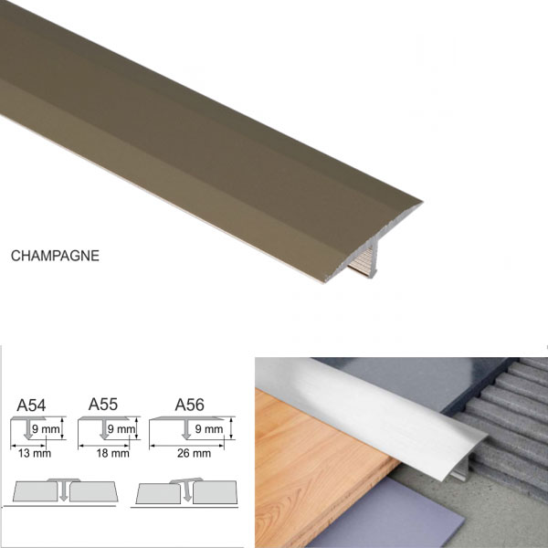 Champagne 26mm Anodised Aluminium Door Threshold T Bar Transition Trim For Tiles