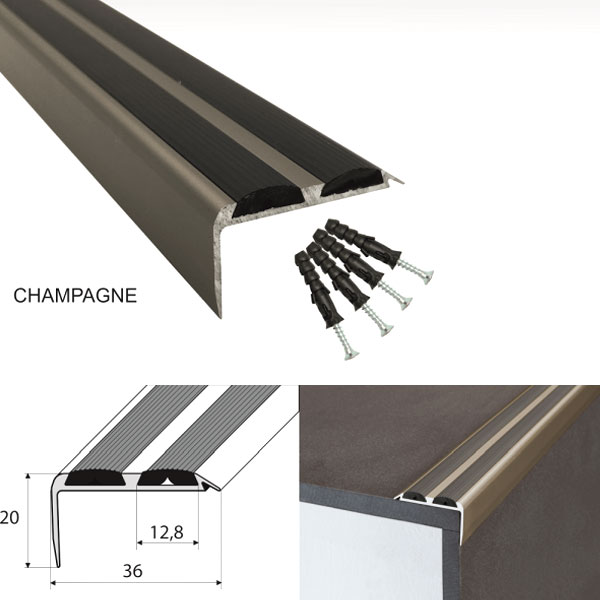 Champagne Aluminium Non-Slip Rubber Stair Nosing Edge Trim – Perfect for DIY