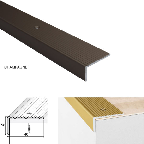 Champagne Anti-Slip Aluminum Stairs Nosing For Wooden Treads