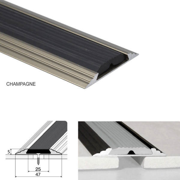 ChampagneAnodised Aluminium A10 Flat Non-Slip Door Threshold 50mm