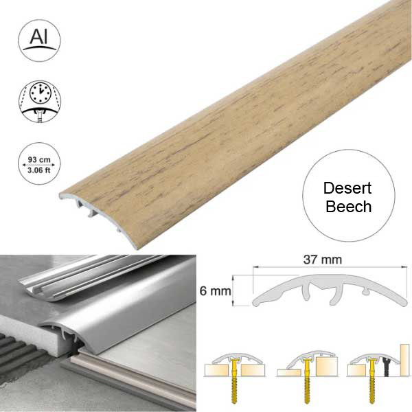 Desert beech 37mm Multi-Purpose Aluminium Floor Wood Effect Transition Strip
