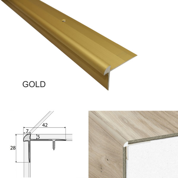 Gold Aluminium Luxury Click Vinyl Flooring Stairs Nosing
