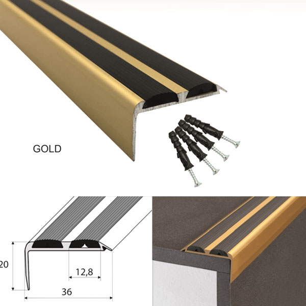 Gold Aluminium Non-Slip Rubber Stair Nosing Edge Trim – Perfect for DIY
