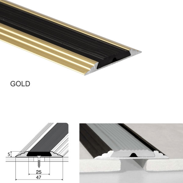 Gold Anodised Aluminium A10 Flat Non-Slip Door Threshold 50mm