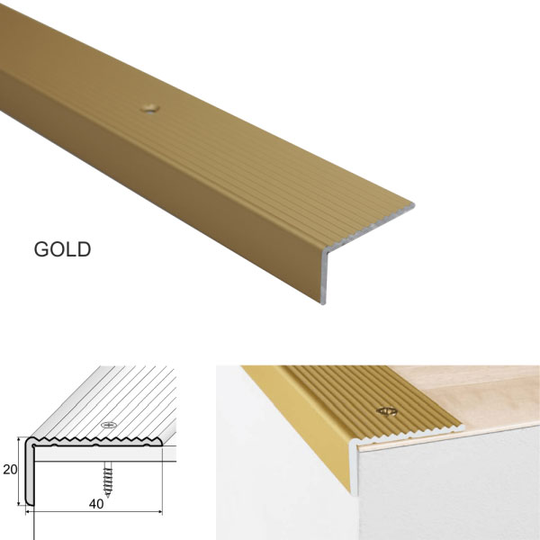Gold Anti-Slip Aluminum Stairs Nosing For Wooden Treads