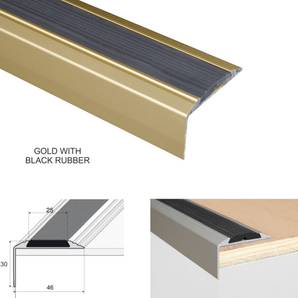 GoldAluminium Self Adhesive Anti Slip Stair Nosing Edge Trim Rubber Insert