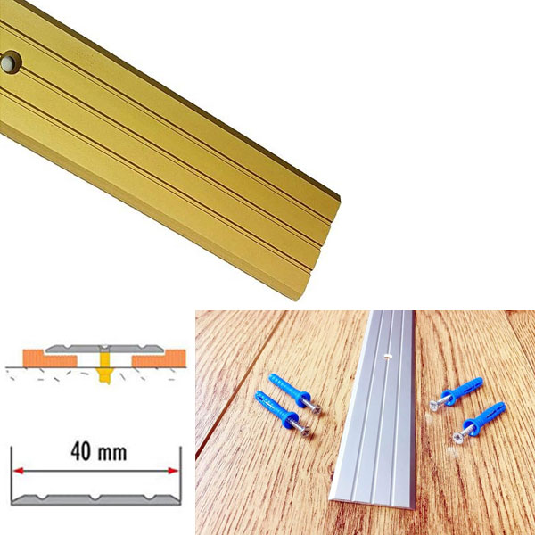 GoldAluminiumDrilledFlutedFloorThresholdRailforWoodenFloors