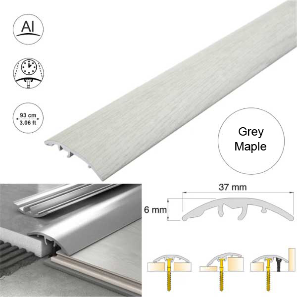 Grey Maple 37mm Multi-Purpose Aluminium Floor Wood Effect Transition Strip
