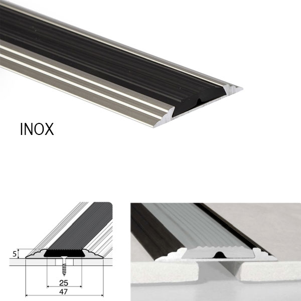 Inox Anodised Aluminium A10 Flat Non-Slip Door Threshold 50mm
