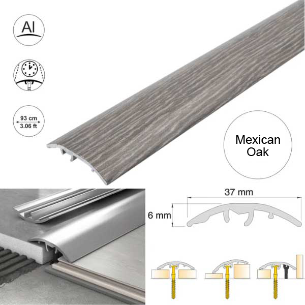 Maxican Oak 37mm Multi-Purpose Aluminium Floor Wood Effect Transition Strip