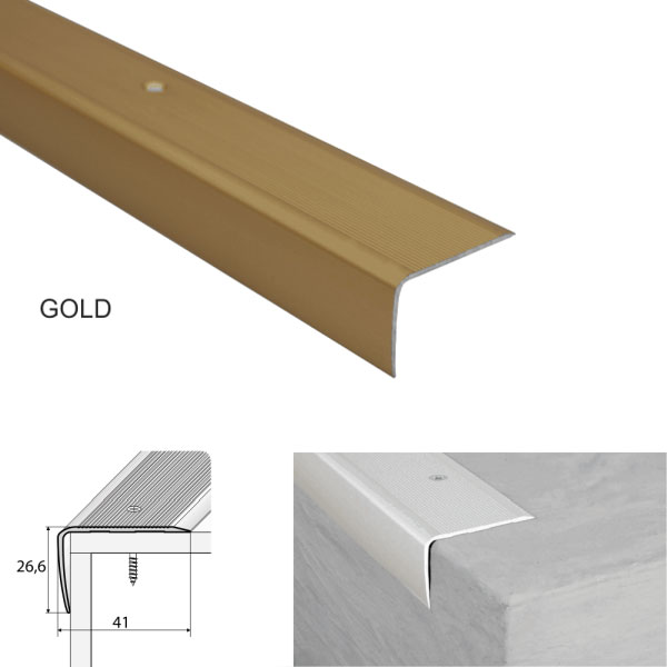 Non Slip Aluminium Stair Nosing for Wooden Stair Treads Gold