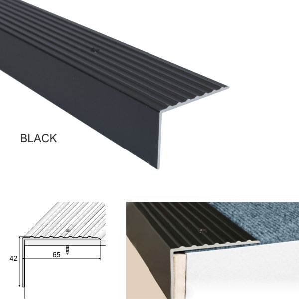 Non Slip Heavy Duty Aluminum Stairs Nosing For Stair Treads Black