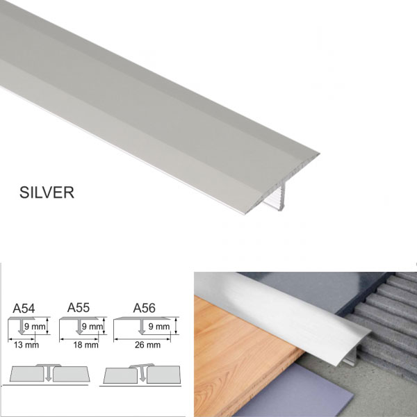 Silver 26mm Anodised Aluminium Door Threshold T Bar Transition Trim For Tiles