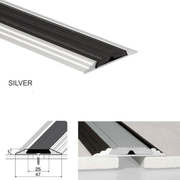 Silver Anodised Aluminium A10 Flat Non-Slip Door Threshold 50mm