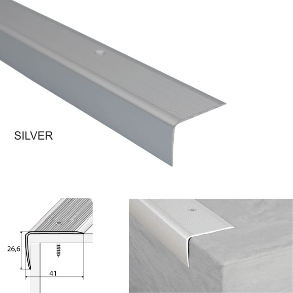 Silver Non Slip Aluminium Stair Nosing for Wooden Stair Treads
