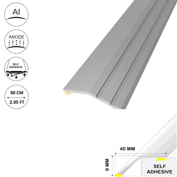 Silver Self Adhesive Anodised Aluminium Door Floor Bar Edge Trim Threshold Ramp