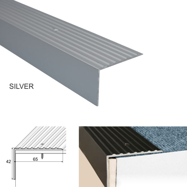 SilverNon Slip Heavy Duty Aluminum Stairs Nosing For Stair Treads