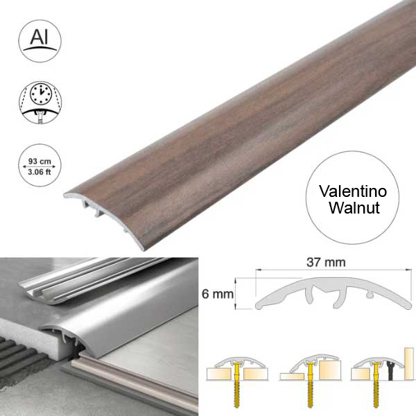 Valentino walnut 37mm Multi-Purpose Aluminium Floor Wood Effect Transition Strip