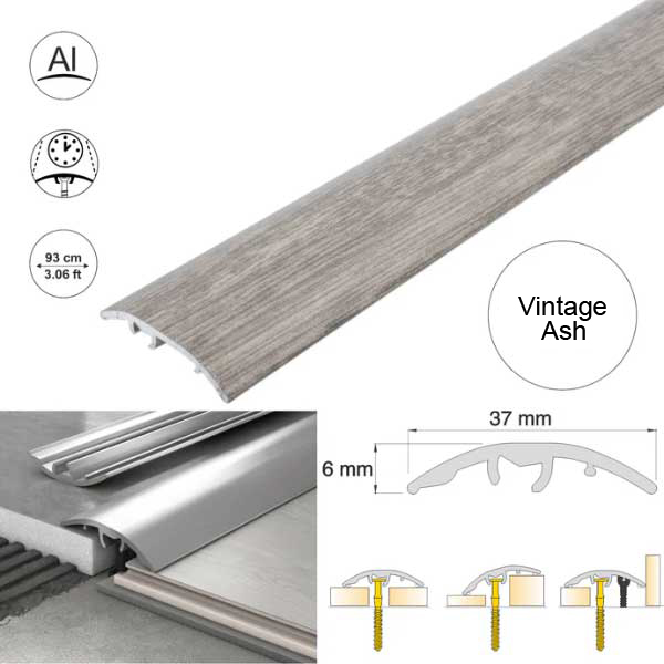 Vintage Ash 37mm Multi-Purpose Aluminium Floor Wood Effect Transition Strip