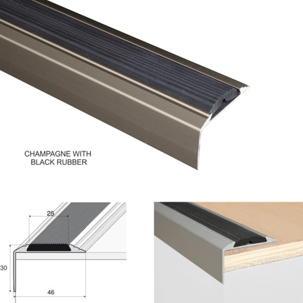 champagneAluminium Self Adhesive Anti Slip Stair Nosing Edge Trim Rubber Insert
