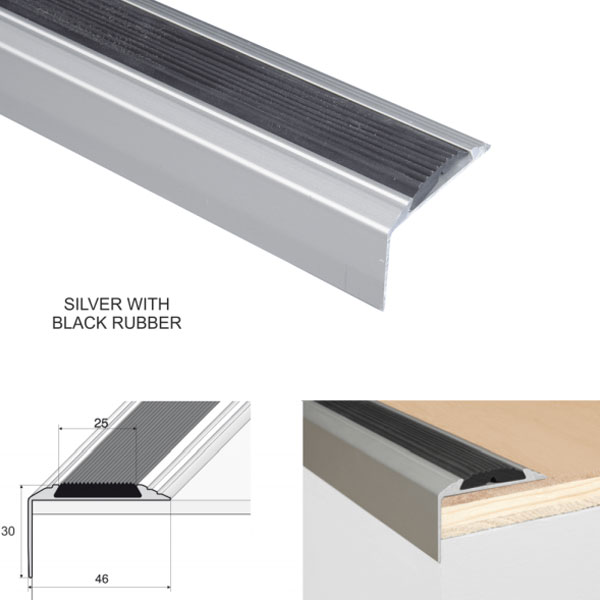 greyAluminium Self Adhesive Anti Slip Stair Nosing Edge Trim Rubber Insert