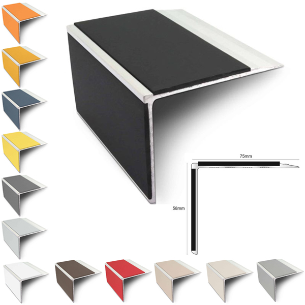 Aluminium Stair Nosing 75mm x 58mm Anti Slip PVC Insert