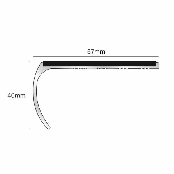 Aluminium 57mm x 40mm Commercial Bullnose Stair Nosing Anti Slip PVC Insert - Image 2