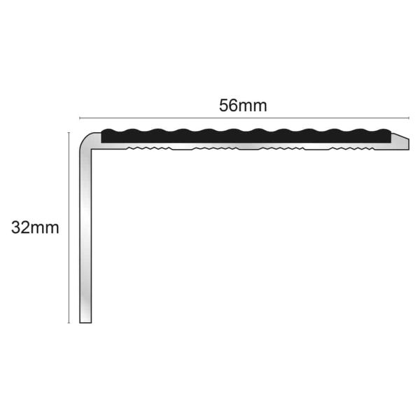 56mm x 32mm Aluminium Stair Nosing Anti Slip PVC Insert - Image 2
