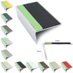 Aluminium Stair Nosing 57mm x 32mm Edge Trim with Anti Slip PVC
