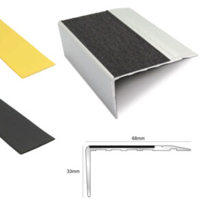 Aluminium Stair Nosing 68mm x 33mm Edge Trim with PVC Non Slip