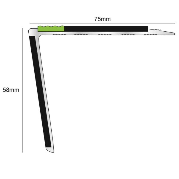Aluminium Stair Nosing 75mm x 58mm Edge Trim With Non Slip Pvc Insert DDACompliant